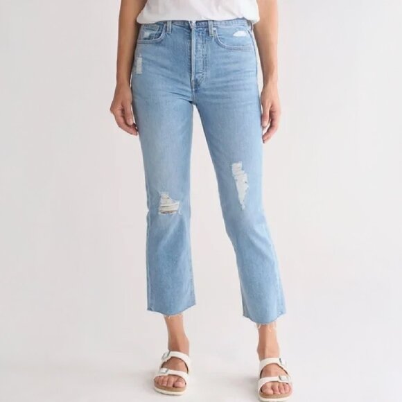 FRANK & EILEEN The Monaghan Ripped Raw Hem Crop Straight Leg Mom Jeans 24 - Picture 2 of 6